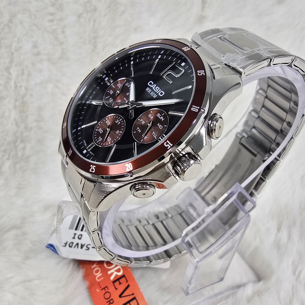 Casio MTP 1374D - : اللون: أسود بني